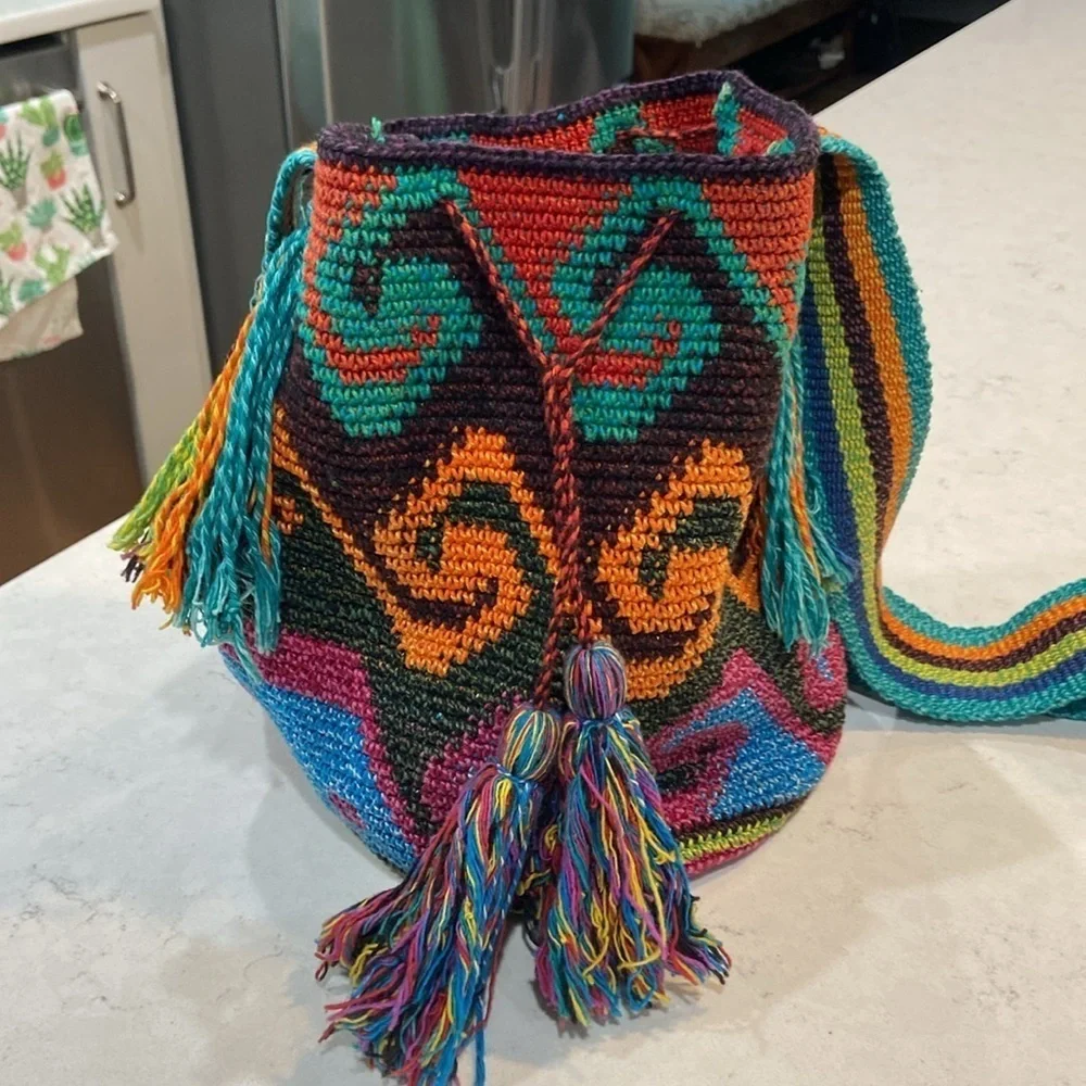 Multicolor Wayuu Artisan Crochet Shoulder Crossbody Bucket Bag